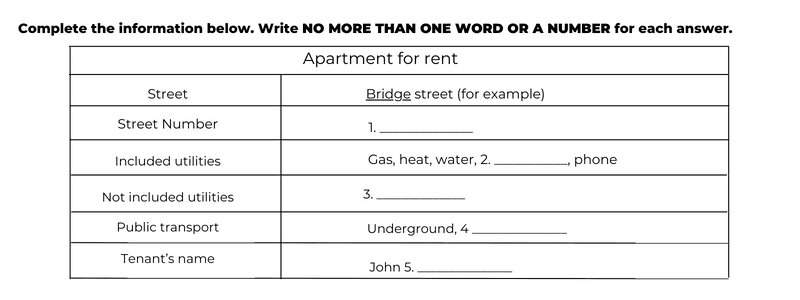 apartment for rent listening answers
