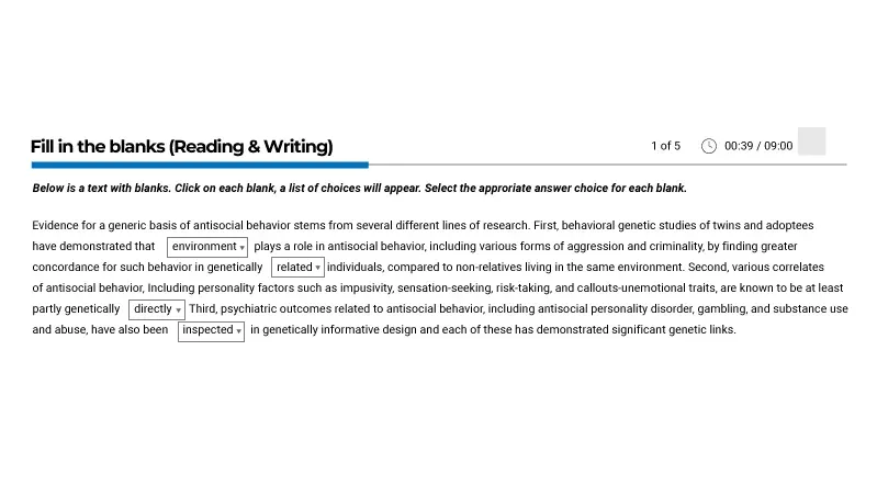 Fill in the blanks reading and writing