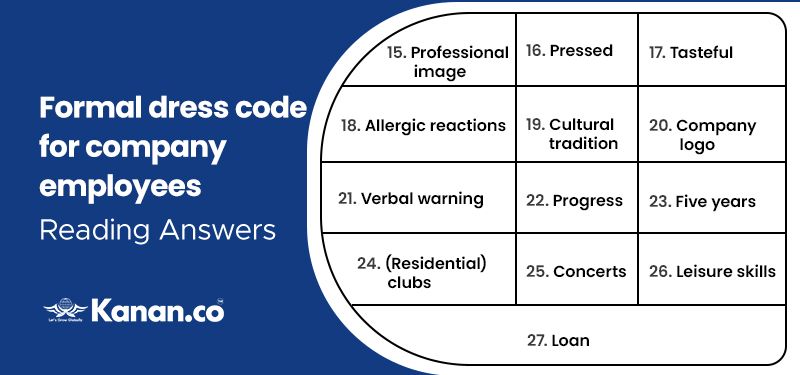 formal dress code for company employees reading answers Formal Dress Code Guidelines for Employees - Reading Practice April 16