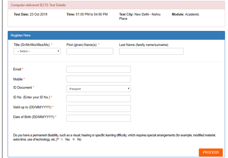 IELTS Registration Step 7 - Personal Details