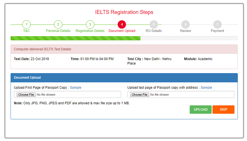 IELTS Registration Step 7 - Document Upload