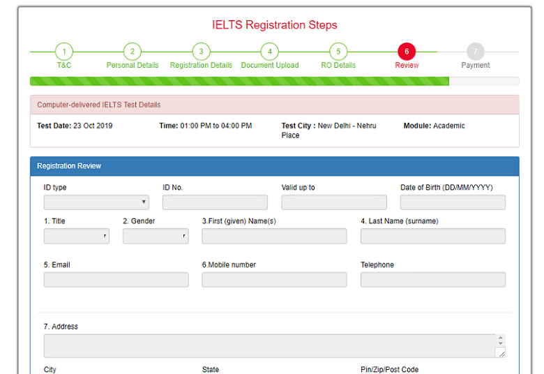 IELTS Registration Step 9 - Review