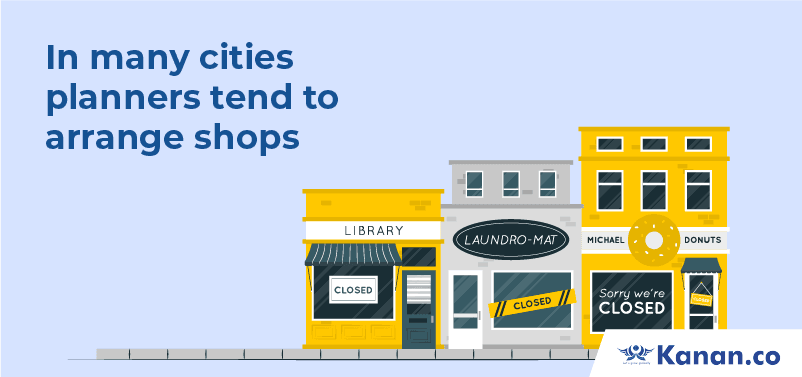in many cities planners tend to arrange shops