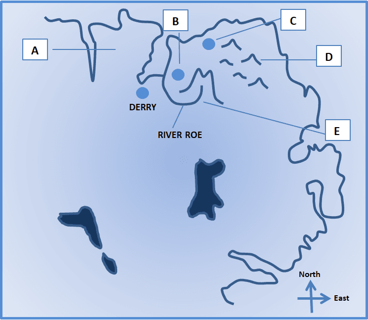 Match each place with its location on the map