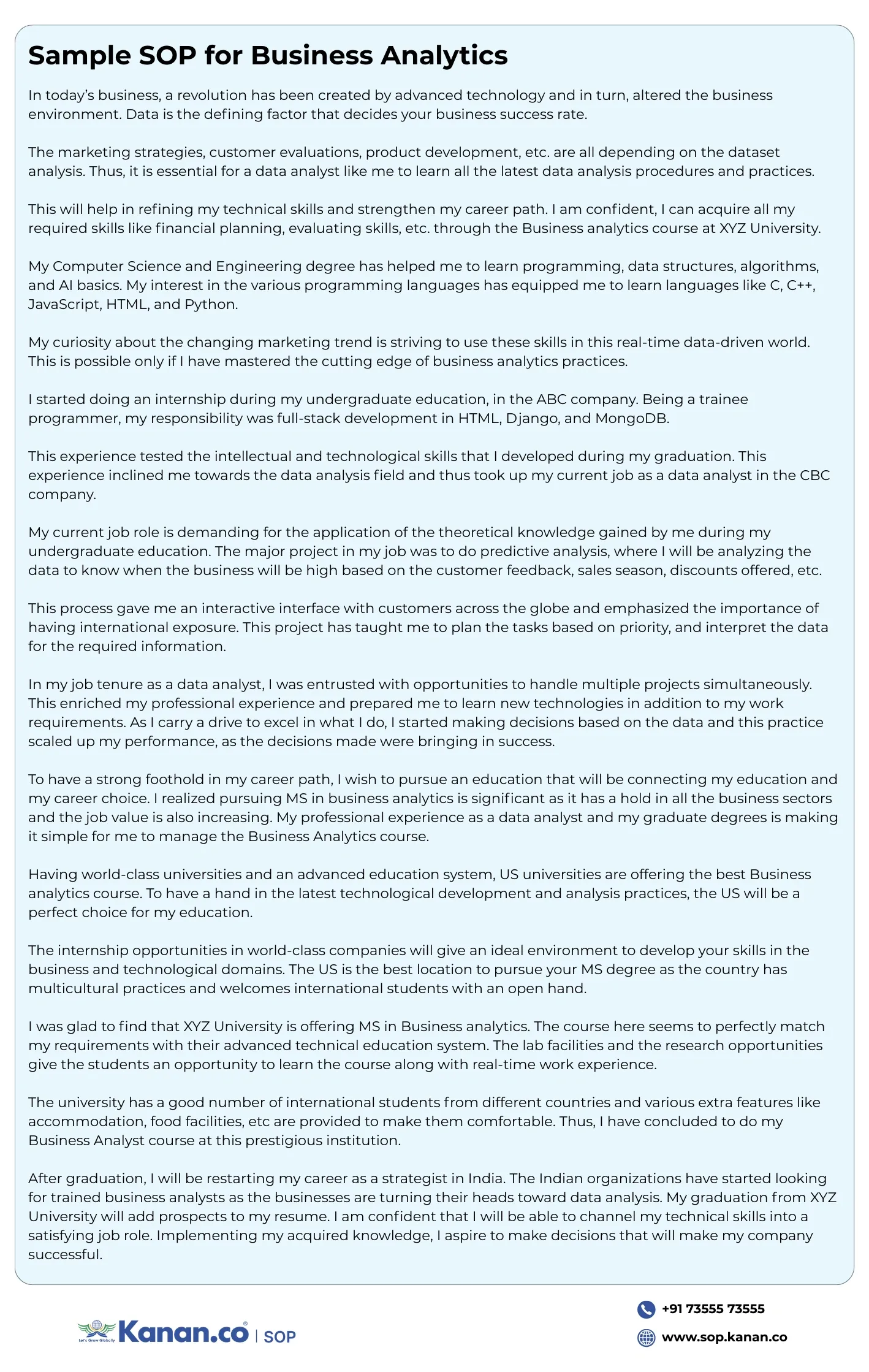 Sample SOP for Business Analytics