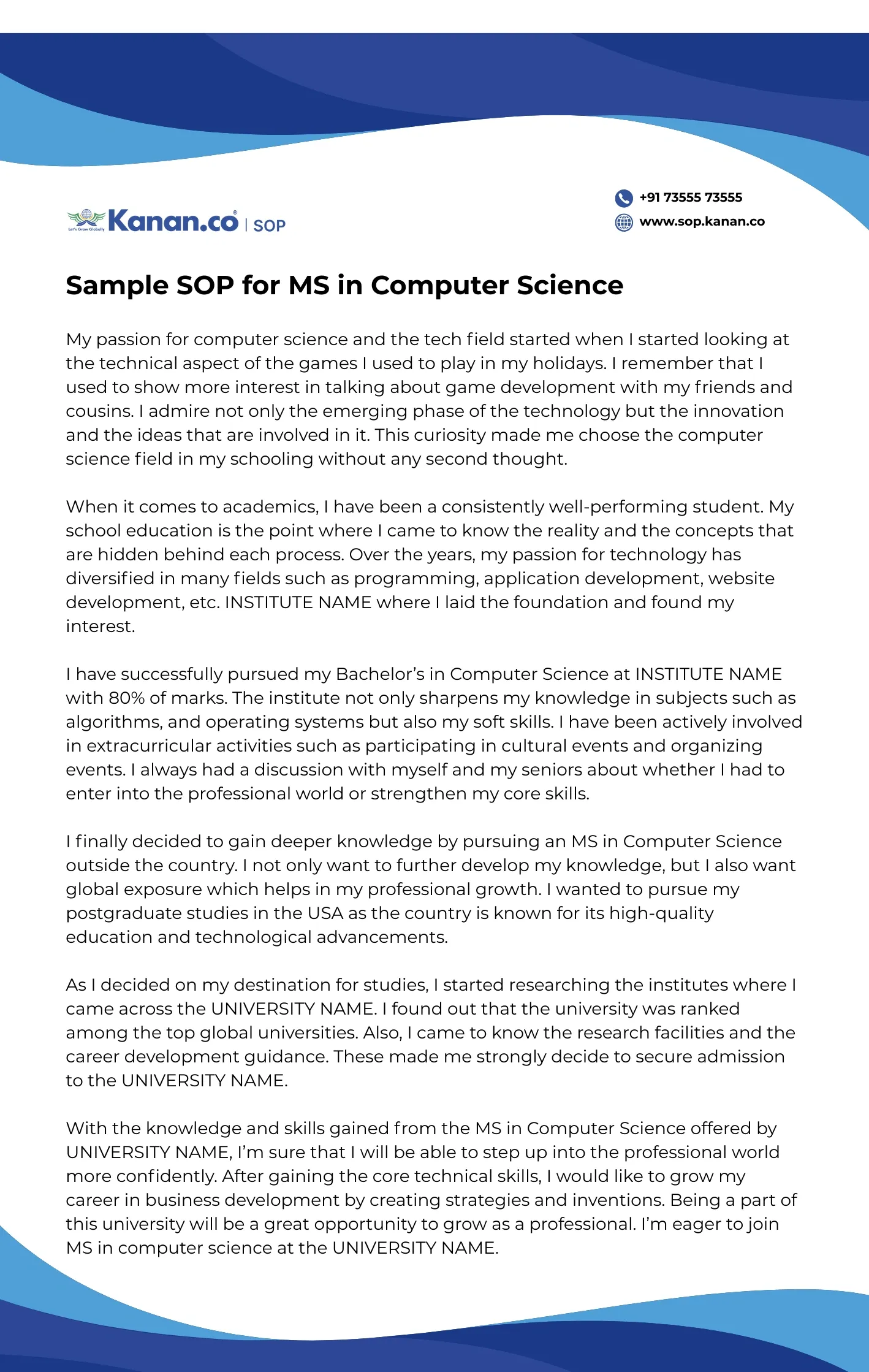 Sample SOP for MS in Computer Science