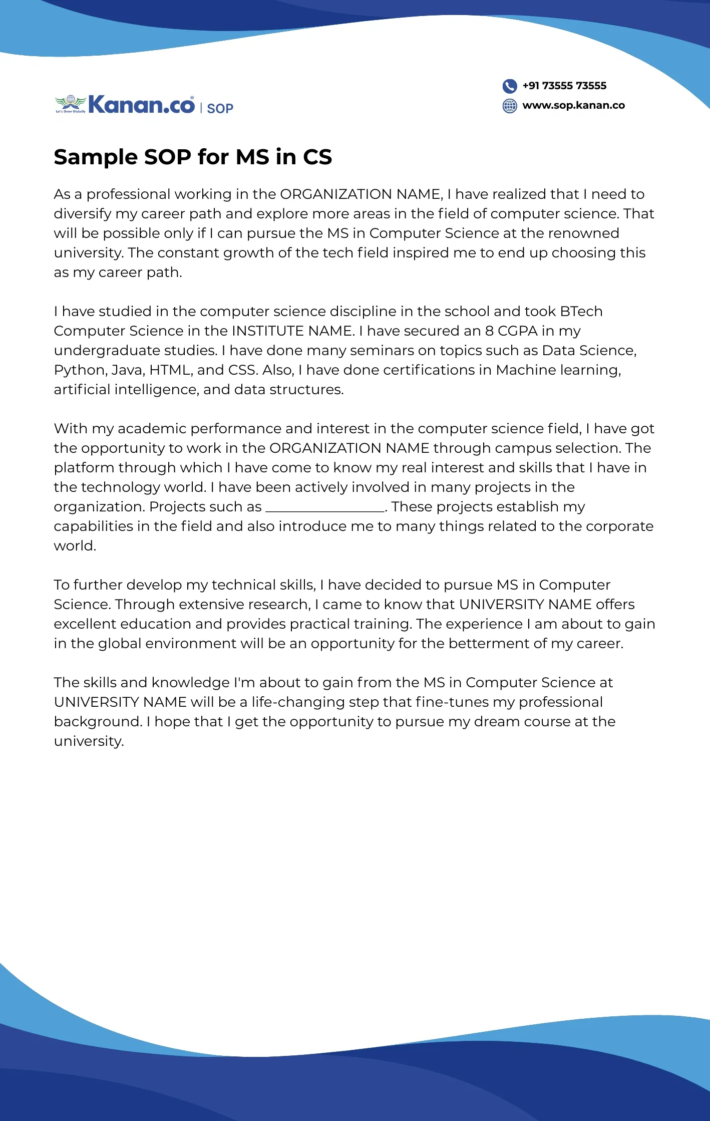 Sample SOP for MS in CS