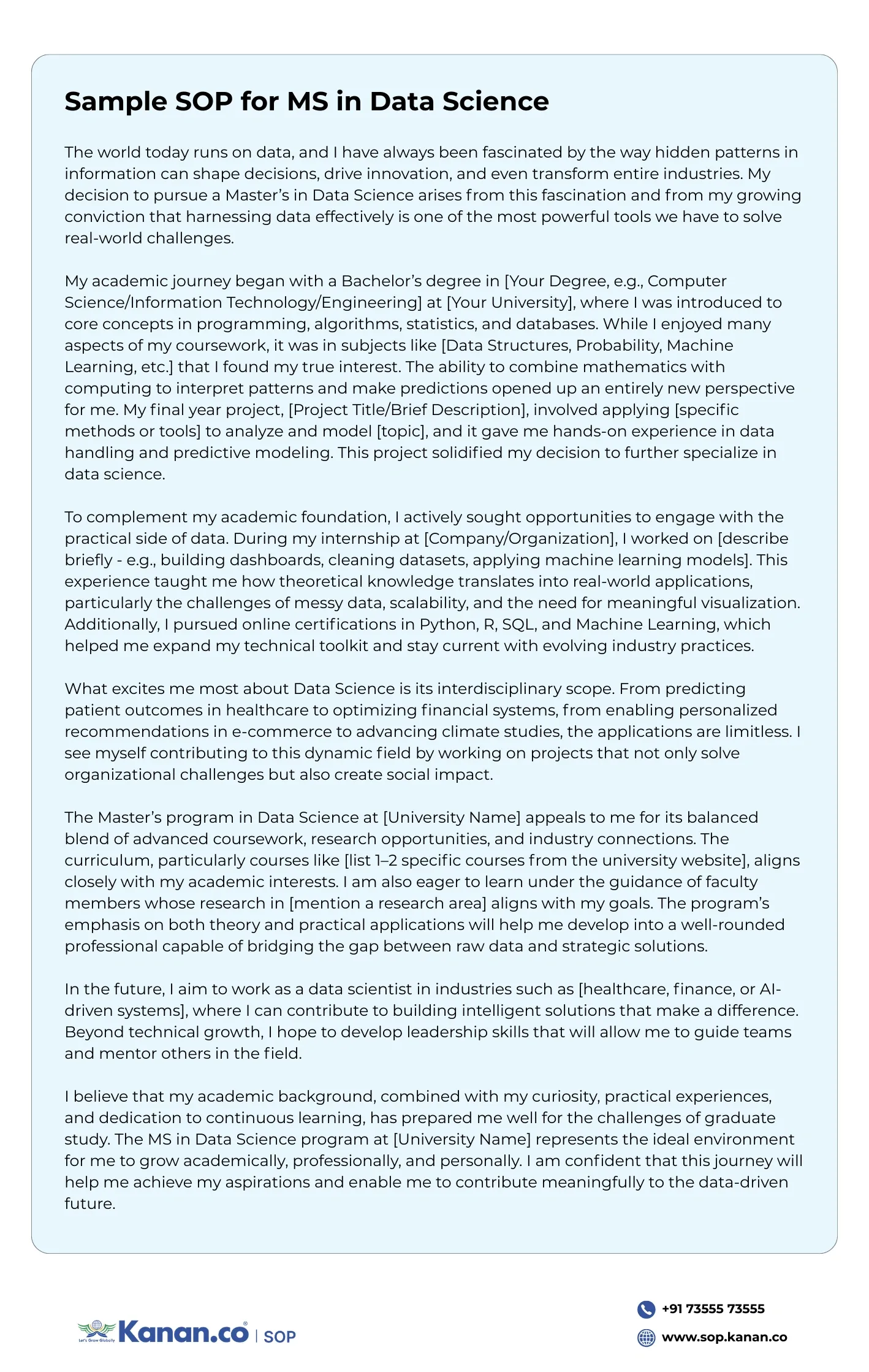 Sample SOP for MS in Data Science