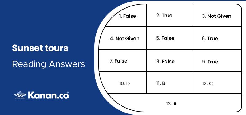 Sunset Tours Reading Answers